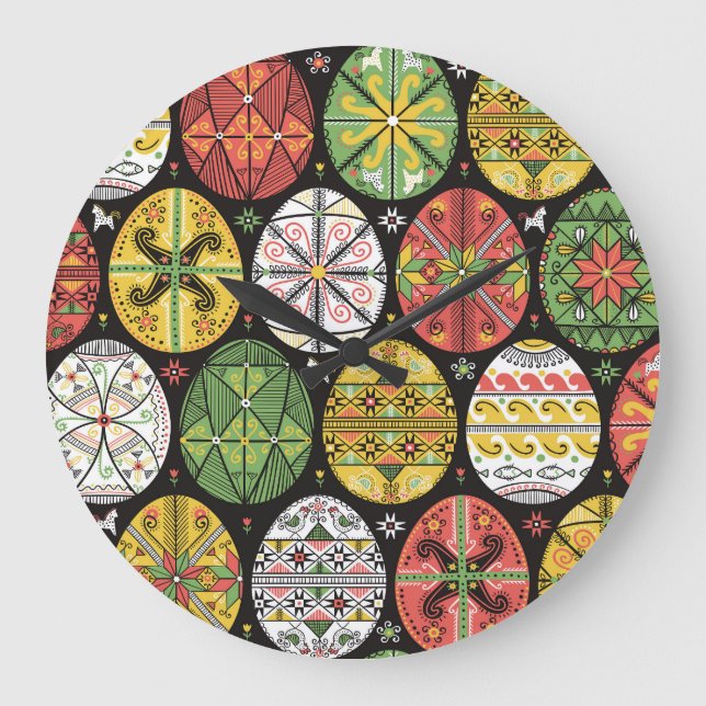 Relógio Grande Ovos de Páscoa ucranianos, padrão de colheita. (Frente)