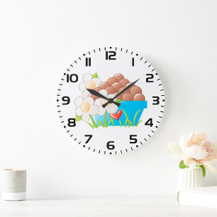 Relógio Grande Ovos em Blue Bowl com Flores e Coração