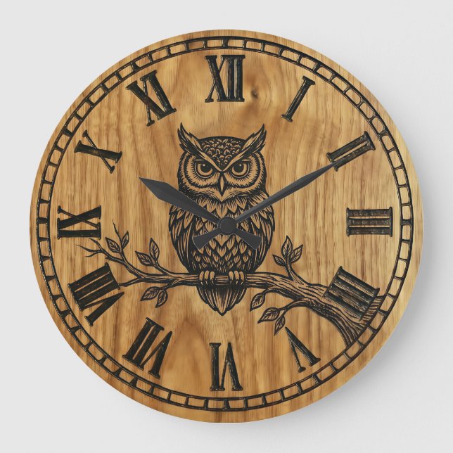 Relógio Grande Owl Wall Clock - Wooden Style Design (Frente)