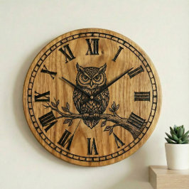 Relógio Grande Owl Wall Clock - Wooden Style Design