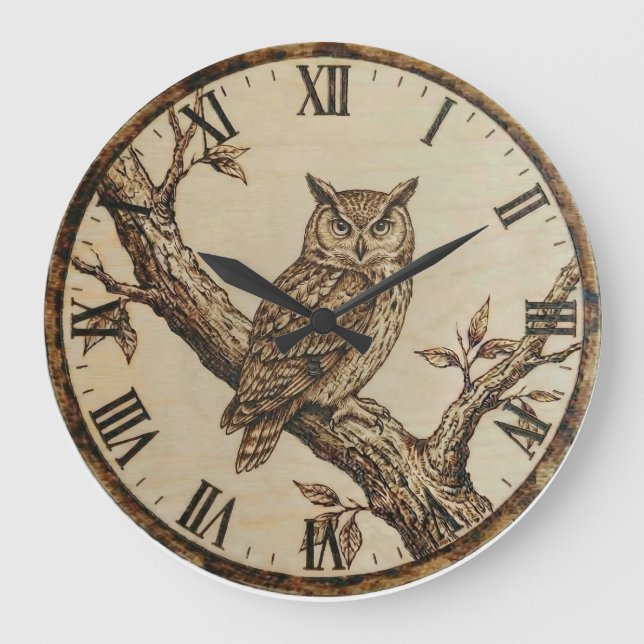 Relógio Grande Owl Wooden Wall Clock (Frente)