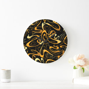 Relógio Grande Padrão Abstrato de Redemoinho Dourado