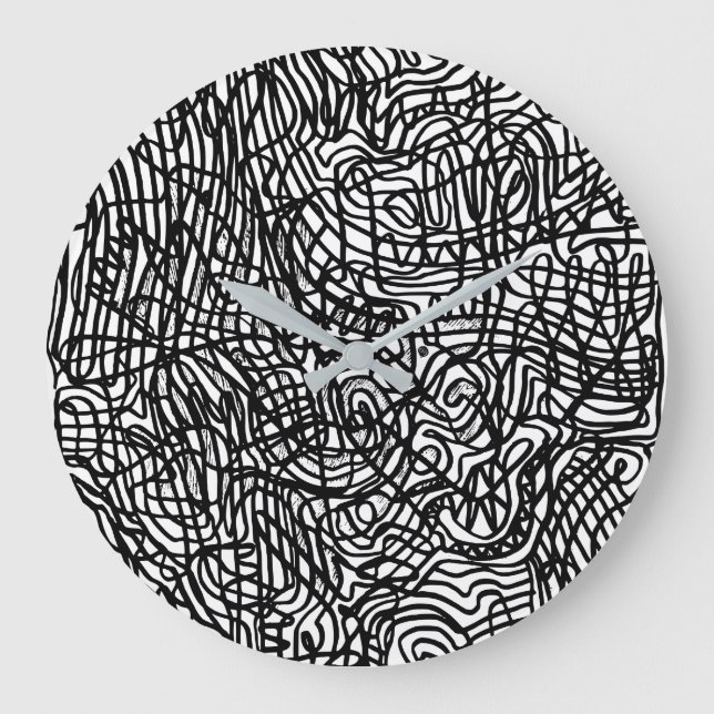 Relógio Grande Padrão abstrato preto e branco (Frente)