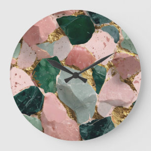 Relógio Grande Padrão abstrato Terrazzo com acentos Dourados