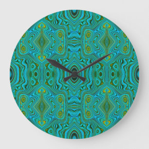 Relógio Grande Padrão Abstrato Turquesa Chartreuse Retro Alucinan