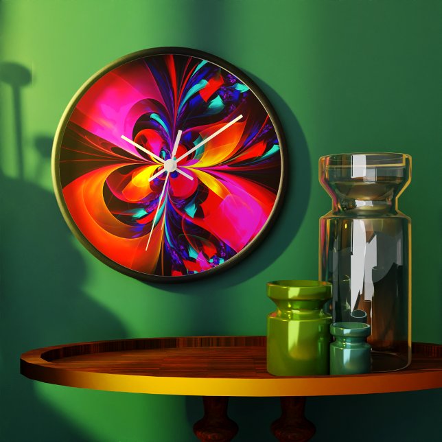 Relógio Grande Padrão Azul Vermelho Abstrato Floral Moderno #07 (Modern Floral Abstract Art Red Blue Pattern #07 Clock)