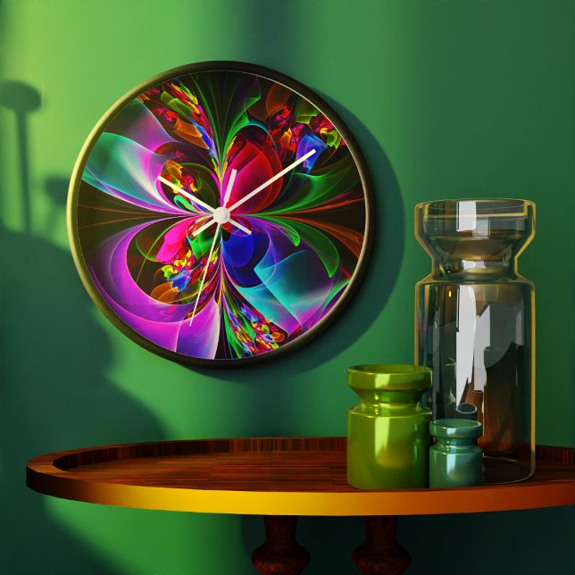 Relógio Grande Padrão Azul Vermelho Abstrato Floral Moderno #12 (Modern Floral Abstract Art Red Blue Pattern #12 Clock)