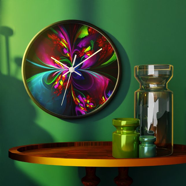 Relógio Grande Padrão Azul Vermelho Abstrato Floral Moderno #15 (Modern Floral Abstract Art Red Blue Pattern #15 Clock)