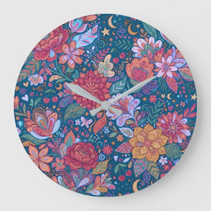 Relógio Grande Padrão Botânico Floral Escuro com G Vintage Mal-hu