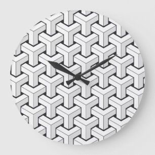Relógio Grande Padrão Branco Negro de Cubos Isométricos