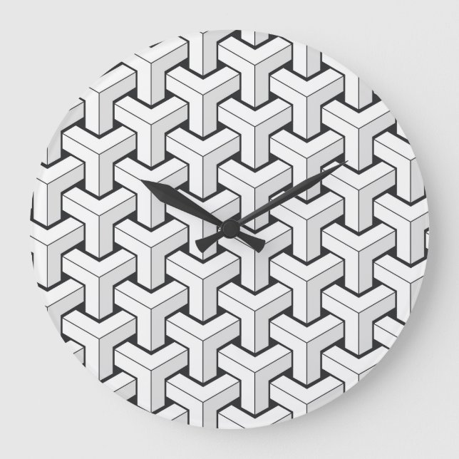 Relógio Grande Padrão Branco Negro de Cubos Isométricos (Frente)