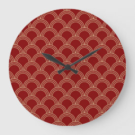 Relógio Grande Padrão Chinês Tradicional Vermelho e Dourado