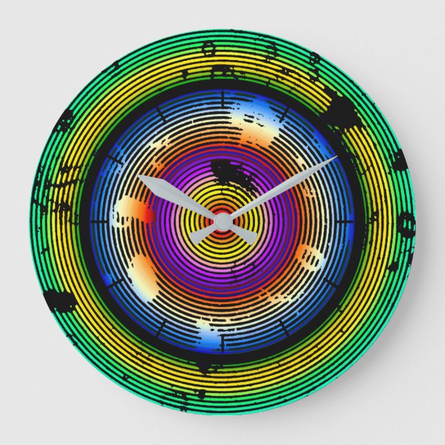 Relógio Grande Padrão circular de Abstrato multicoloração (Frente)
