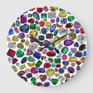 Relógio Grande Padrão Colorido de Gemstone e Diamond