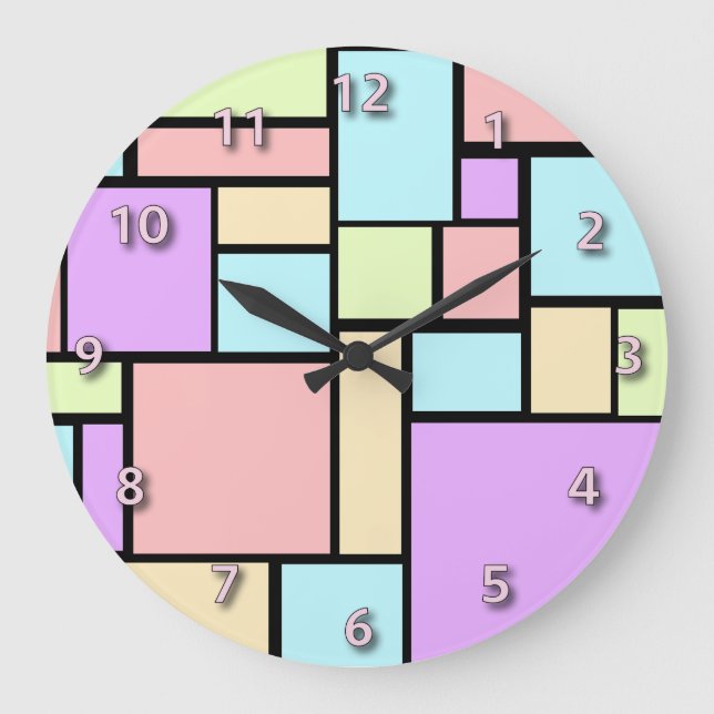 Relógio Grande Padrão cúbico colorido de Pastel (Frente)