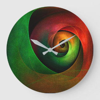 Relógio Grande Padrão de Abstrato de Arte Vermelha Verde Floral M