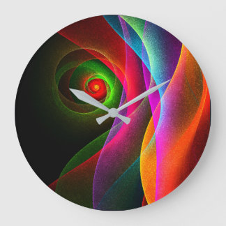 Relógio Grande Padrão de Abstrato de Arte Vermelho Verde Laranja 