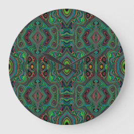 Relógio Grande Padrão de Abstrato do Trippy Retro Black e do Verd