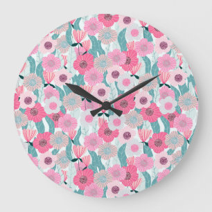 Relógio Grande Padrão de Abstrato Floral Rosa Pastel
