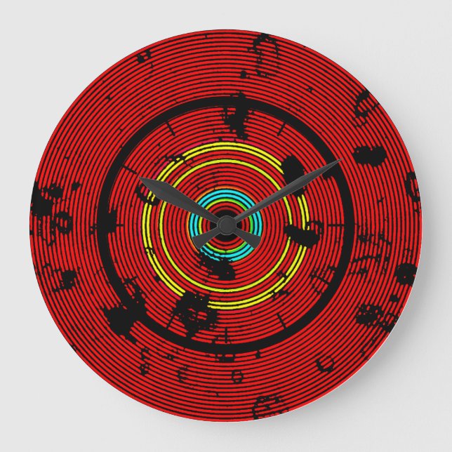 Relógio Grande Padrão de Abstrato vermelho circular (Frente)