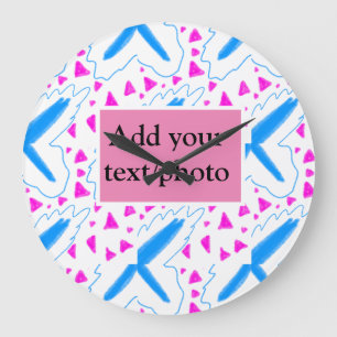 Relógio Grande Padrão de aquarela azul rosa adicionar nome texto