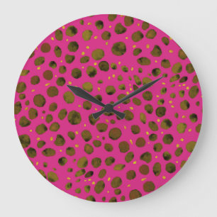 Relógio Grande Padrão de Aquarela com Pele de Chita Abstrato.