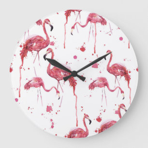 Relógio Grande Padrão de aquarela Flamingo, design vibrante.