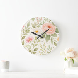 Relógio Grande Padrão de Aquarela Floral Suave