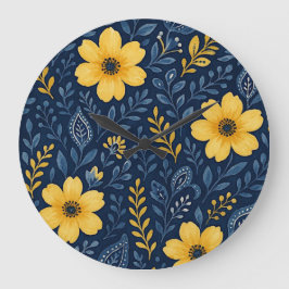 Relógio Grande Padrão de Arte Floral na moda-Étnica Mediterrânica