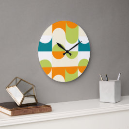 Relógio Grande Padrão de Arte Retro Laranja Azul Turquesa Verde L