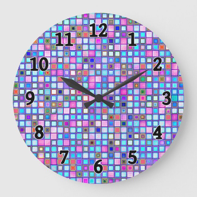 Relógio Grande Padrão De Azulejos "Clay" Mosaico Russo Rosa E Azu (Frente)