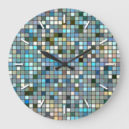 Relógio Grande Padrão de Azulejos Quadrados Azul Terroso