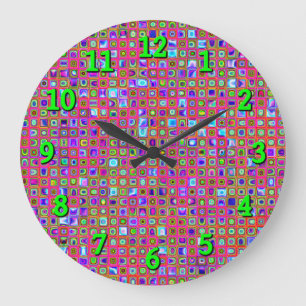 Relógio Grande Padrão De Azulejos Rosa Quente, Verde E Funk Roxo