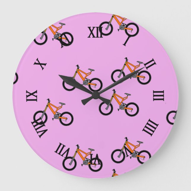 Relógio Grande Padrão de bicicletas a rosa (Frente)