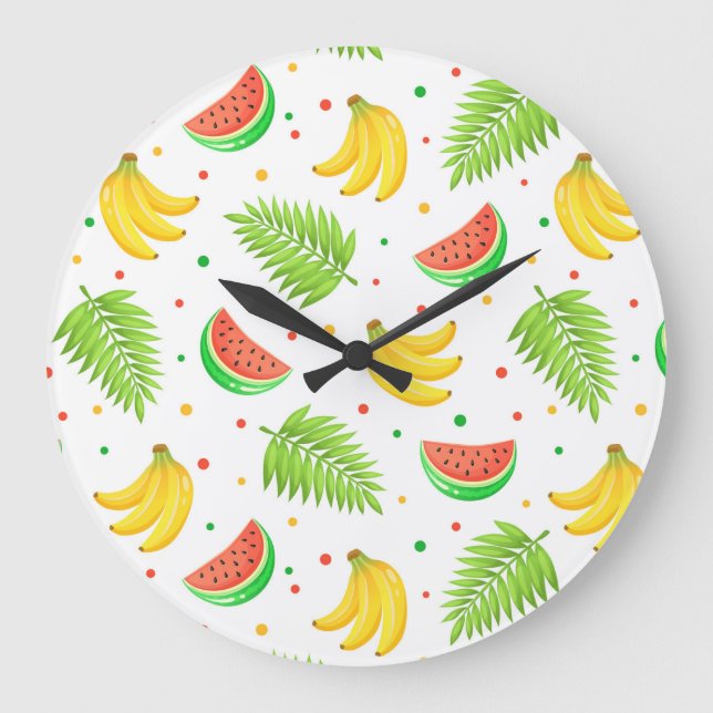 Relógio Grande Padrão de Bolinhas de Fruta tropical (Frente)