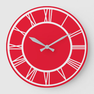 Relógio Grande Padrão de Borda Numeral Branco Vermelho Redondo