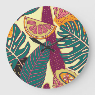 Relógio Grande Padrão de brilho tropical desenhado à mão
