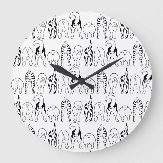 Relógio Grande Padrão de Bumbuns de cães (Frente)
