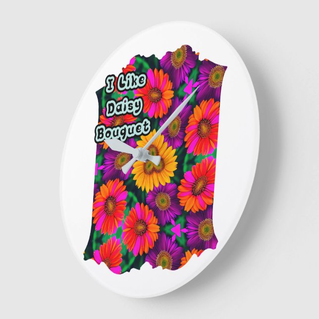 Relógio Grande Padrão de Buquê de margarida colorida (Ângulo)