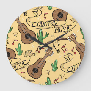 Relógio Grande Padrão de Cactus de Violão de Country Music