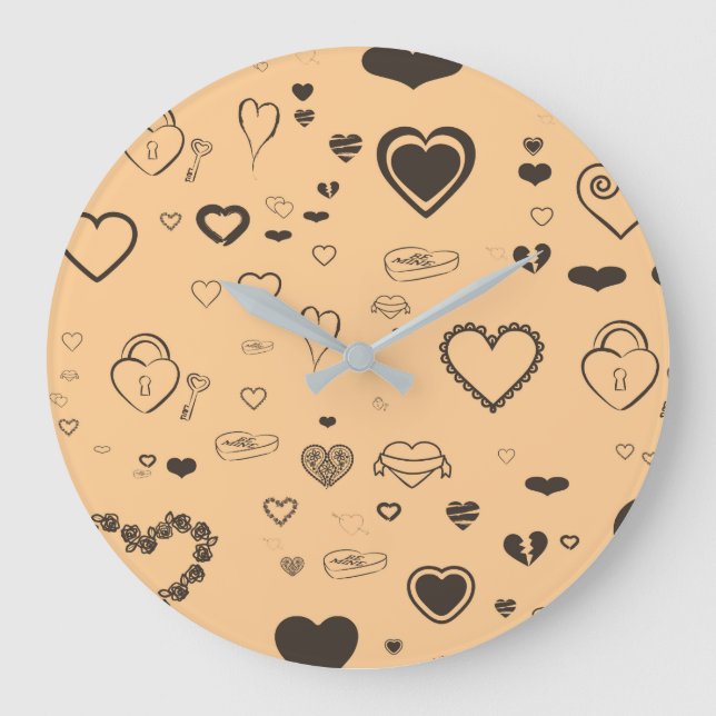 Relógio Grande Padrão de Cinzas Escuras Modernas e Corações Bonit (Frente)