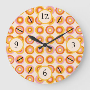 Relógio Grande Padrão de Círculos Laranja do Meio do Século Retro