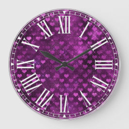 Relógio Grande Padrão de Corações Glam com Degradê Roxo