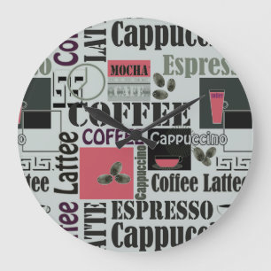 Relógio Grande padrão de cozinha de café retrô para espresso latt