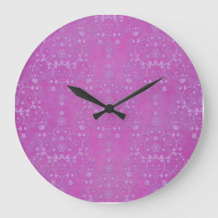 Relógio Grande Padrão de Damasco Floral Roxo Fúcsia