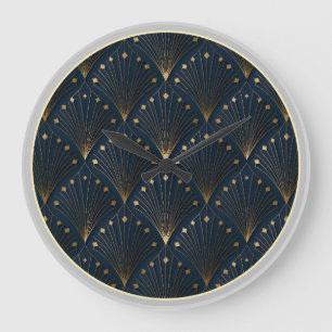Relógio Grande Padrão de Decoração Azul e Dourado