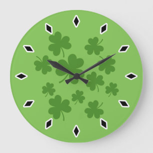 Relógio Grande Padrão de Dia de São Patrício Shamrock Clover