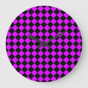 Relógio Grande Padrão de Diamante Xadrez Preto Roxo