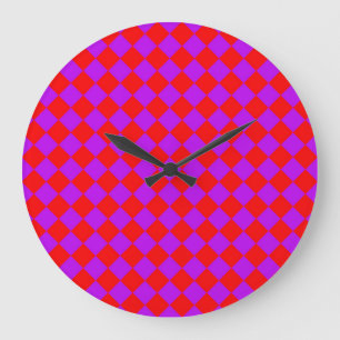 Relógio Grande Padrão de Diamante Xadrez Roxo Vermelho
