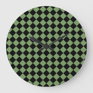 Relógio Grande Padrão de Diamante Xadrez Verde Preto